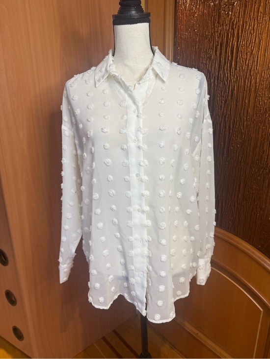Zara Tops - Zara White Textured Dot Button-Up Blouse